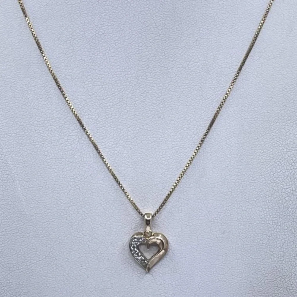 Vintage 925 Sterling Silver Gold Tone CZ Open Heart Pendant Necklace 3.11g